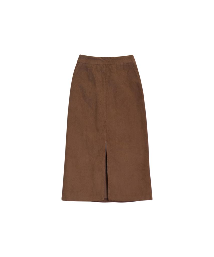 Hillioteu Slit Cordu Long Skirt_Brown