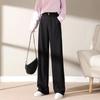 Women High Waisted Woolen Pants Autumn Winter Thick Wide Leg Draping Trousers Outside Wear