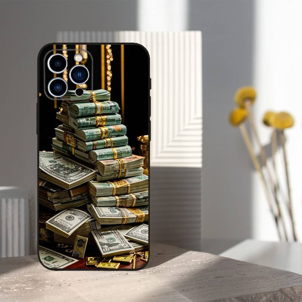Wealth Art Dollar Pattern Phone For iPhone 13,12,15,14,11,16,17,Plus,Pro Max,XS,X,XR,SE,Mini,8,7,Soft Silicone Black