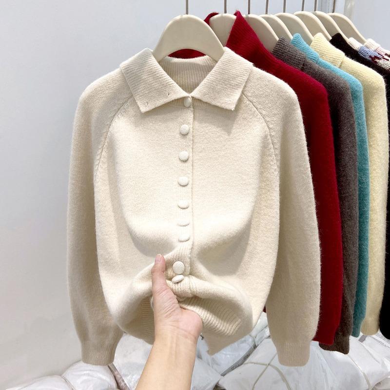 Turtleneck thickened sweater women's single-breasted knitted jacket top spring soft waxy loose and thin cardigan