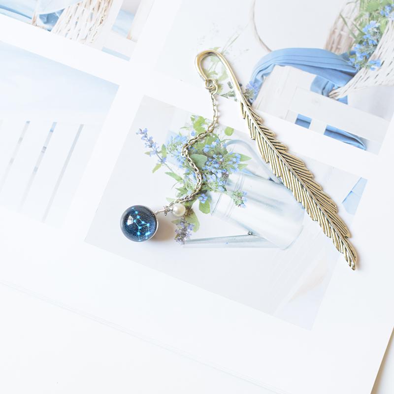 Noctilucent 12 Constellation Bookmark Ball Pendant Metal Book Mark School Supply