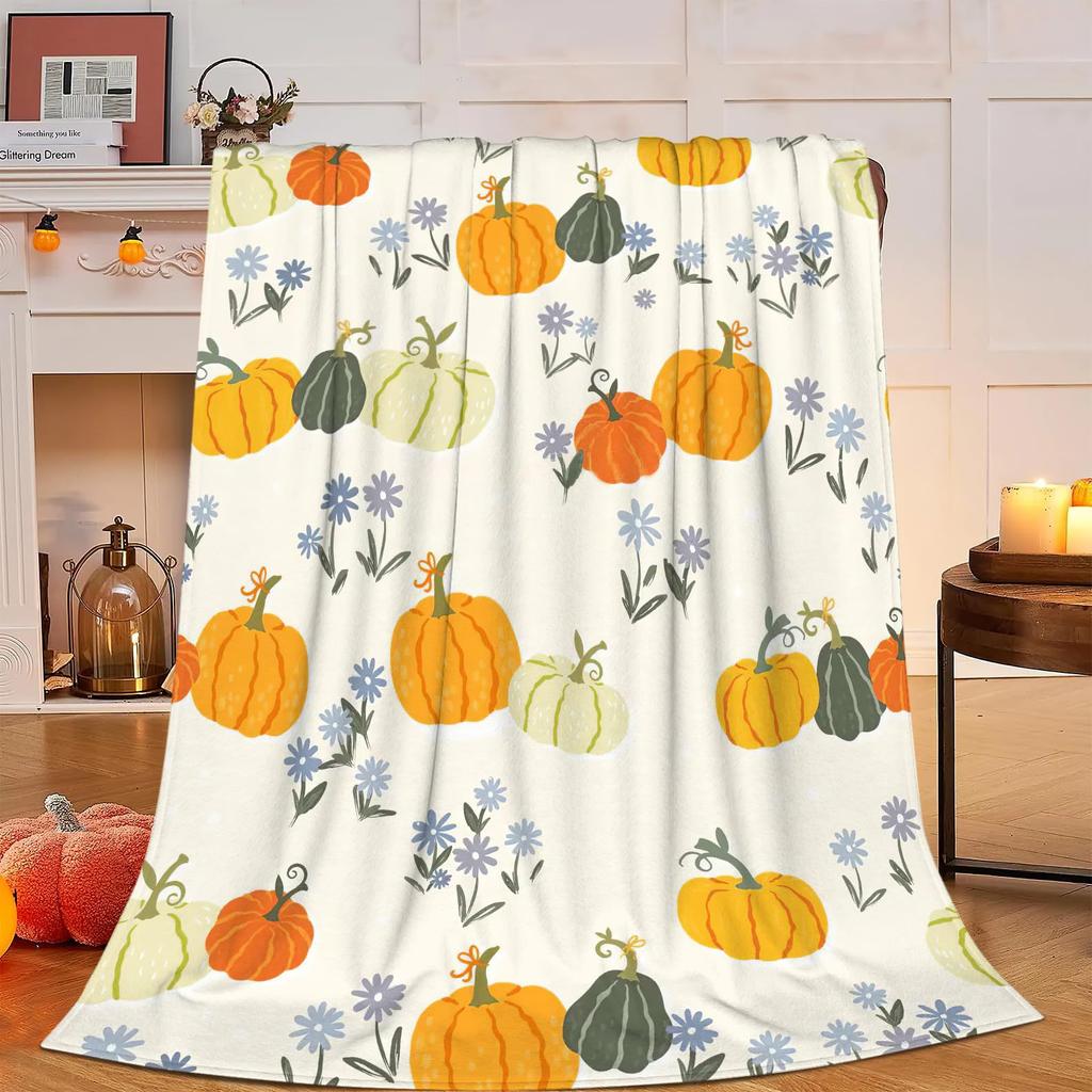 Pumpkin Flannel Blanket Floral Print Blanket Thanksgiving Air Conditioning Blanket Blanket Nap