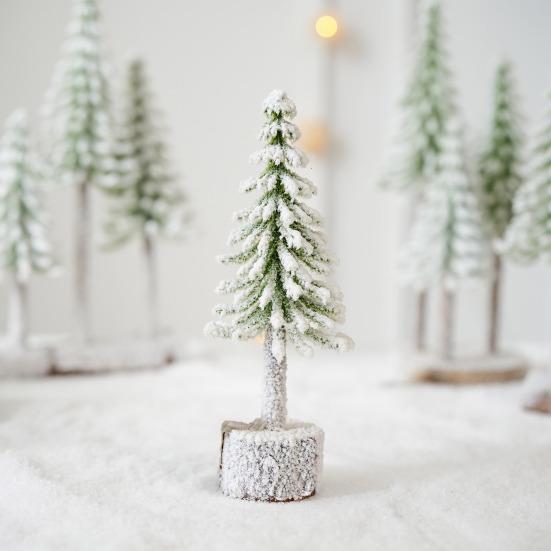 Mini Christmas Tree Artificial Bottle Brush Tree With Wooden Base Small Snow