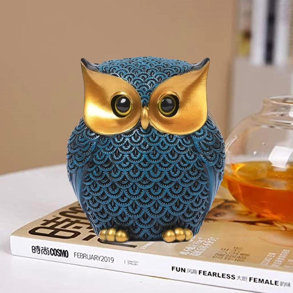 Modern stilig Lucky Owl Resin Art Figur Showpiece (Blå), 1 del