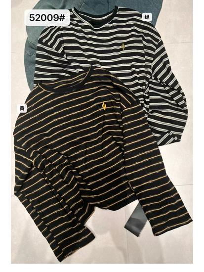 Xiao Wang's 52009 Autumn Korean-Style Loose Plus Size Casual Striped Round Neck Long Sleeve T-shirt