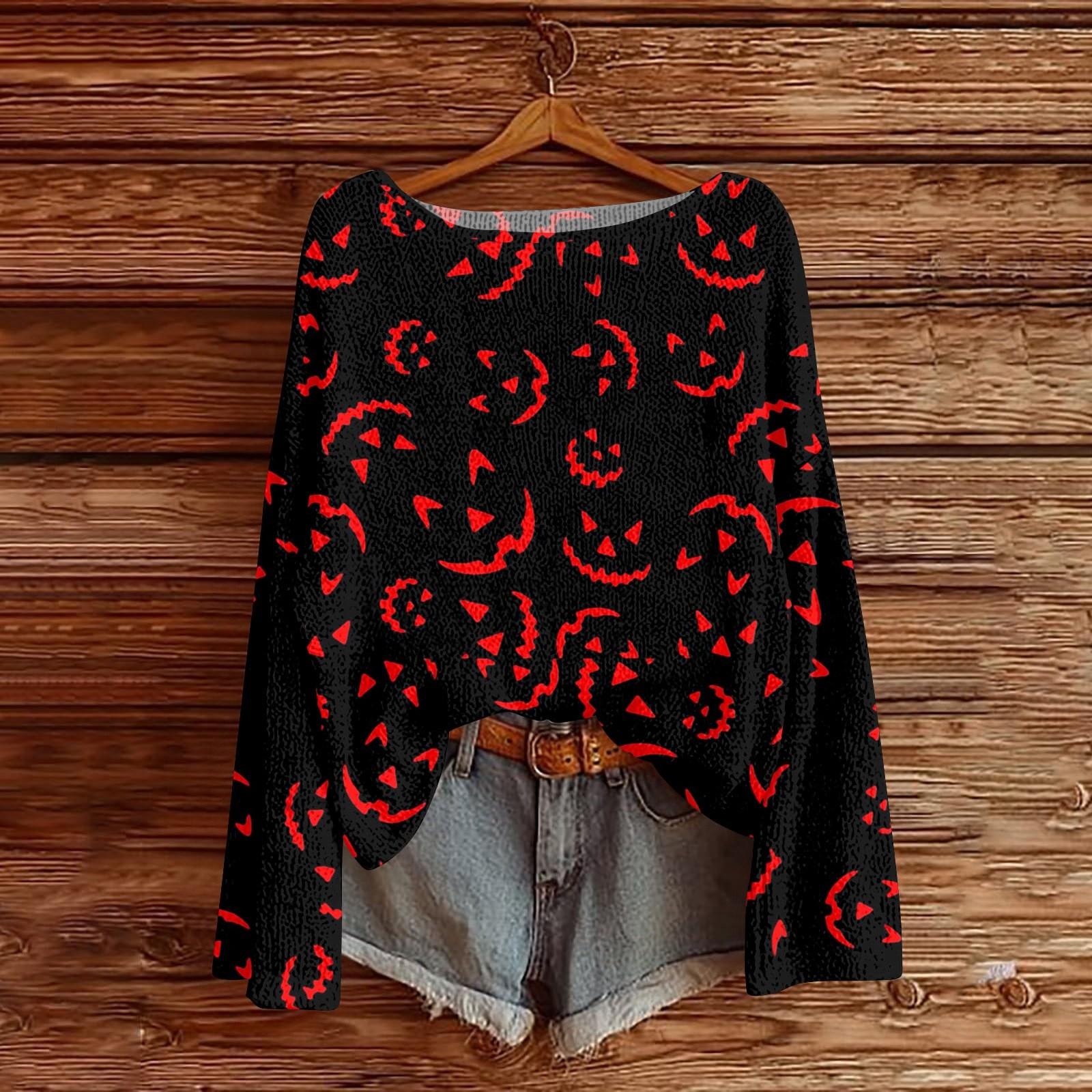 

Хэллоуинские толстовки для детей, мальчиков и девочек, вязаный свитер, милая футболка, осенний пуловер с круглым вырезом 110 красный