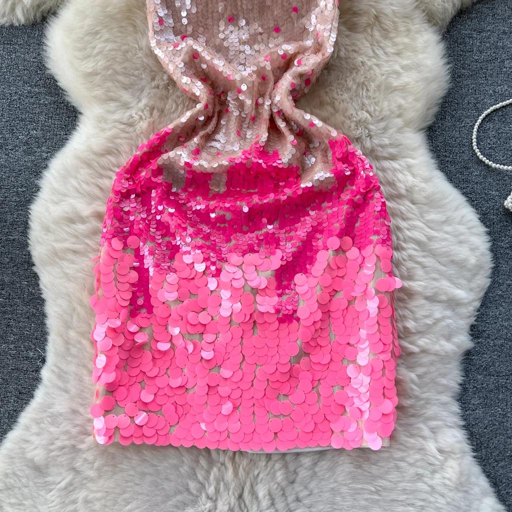 Halter Dress for Women Sleeveless Gradation Sequins Backless Vestidos Female Hollow Out Falda Sexy Mujer Summer Dropshipping