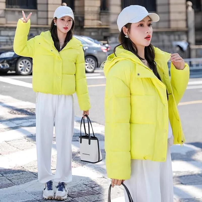 Women's Autumn Winter Korean Version Loose Hooded Thick Coat Short Overcoat Solid Causal Parkas Jacket