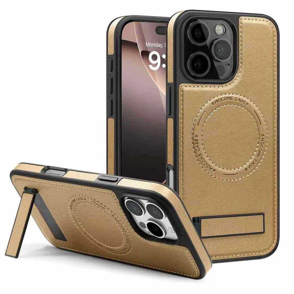Applicable To IPhone15PRO Bracket Mobile Phone Case Crystal Shield Leather Magnetic Case Apple 16E Full Cover Anti-fall