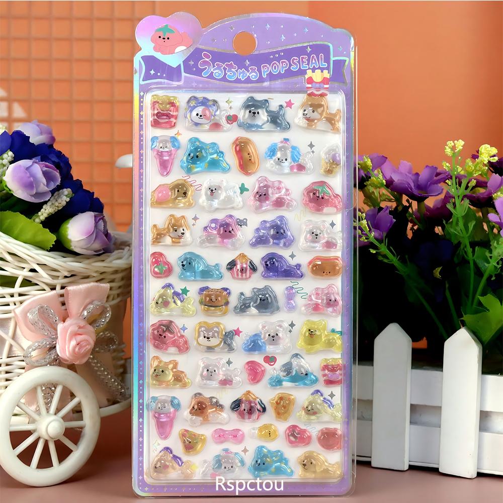 Rabbits Dogs Cats 3D Crystal Stickers Cute Animal Decoration Decals Toys Waterproof DIY Scrapbooking Diary Planner