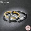 Anel ajustável de prata esterlina 925 bamoer, simples, elegante, banhado a ouro, platinado, zircônia, joias finas para mulheres
