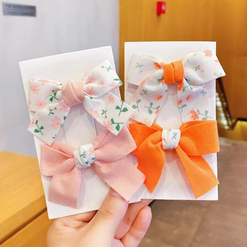 New 2Pcs Children's Bow Flower Hair Clips Korean Girls Side Bangs Hair Clips Sweet Girls Cute Headwear
