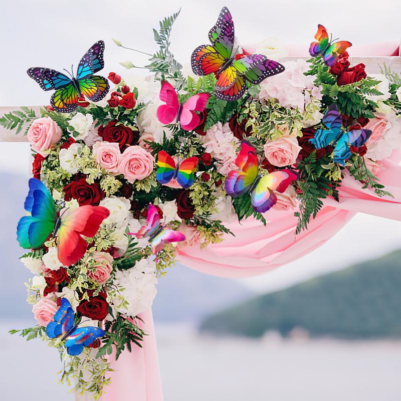 24 szt. 3d Motyl Naklejki ścienne Magnes Podwójne warstwy Gradientowe naklejki ścienne Wall Art Z gumą gąbczastą