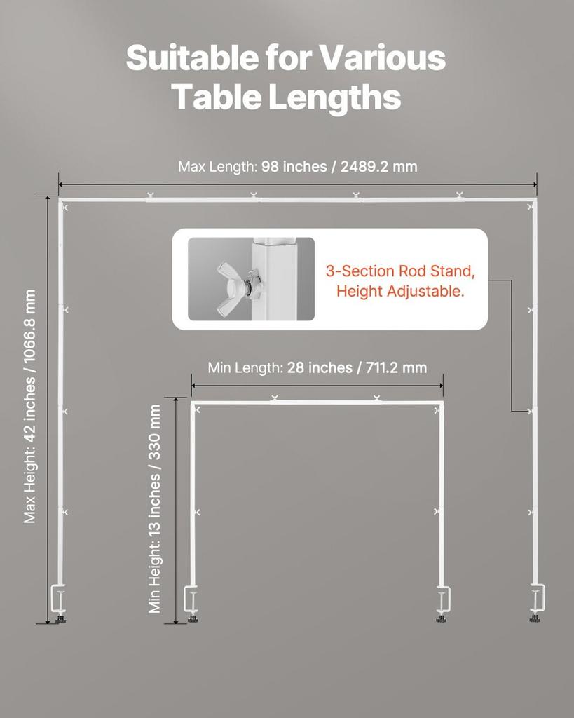 Over The Table Rod Stand with Clamps 28-98 in Length Adjustable for Party