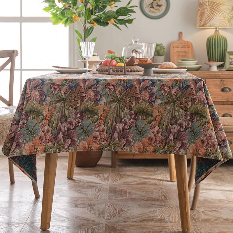 Bohemian American Retro Flower Romantic Dining Table Fabric Coffee Table Cloth Rectangular Tablecloth Pastoral Decorative Cover