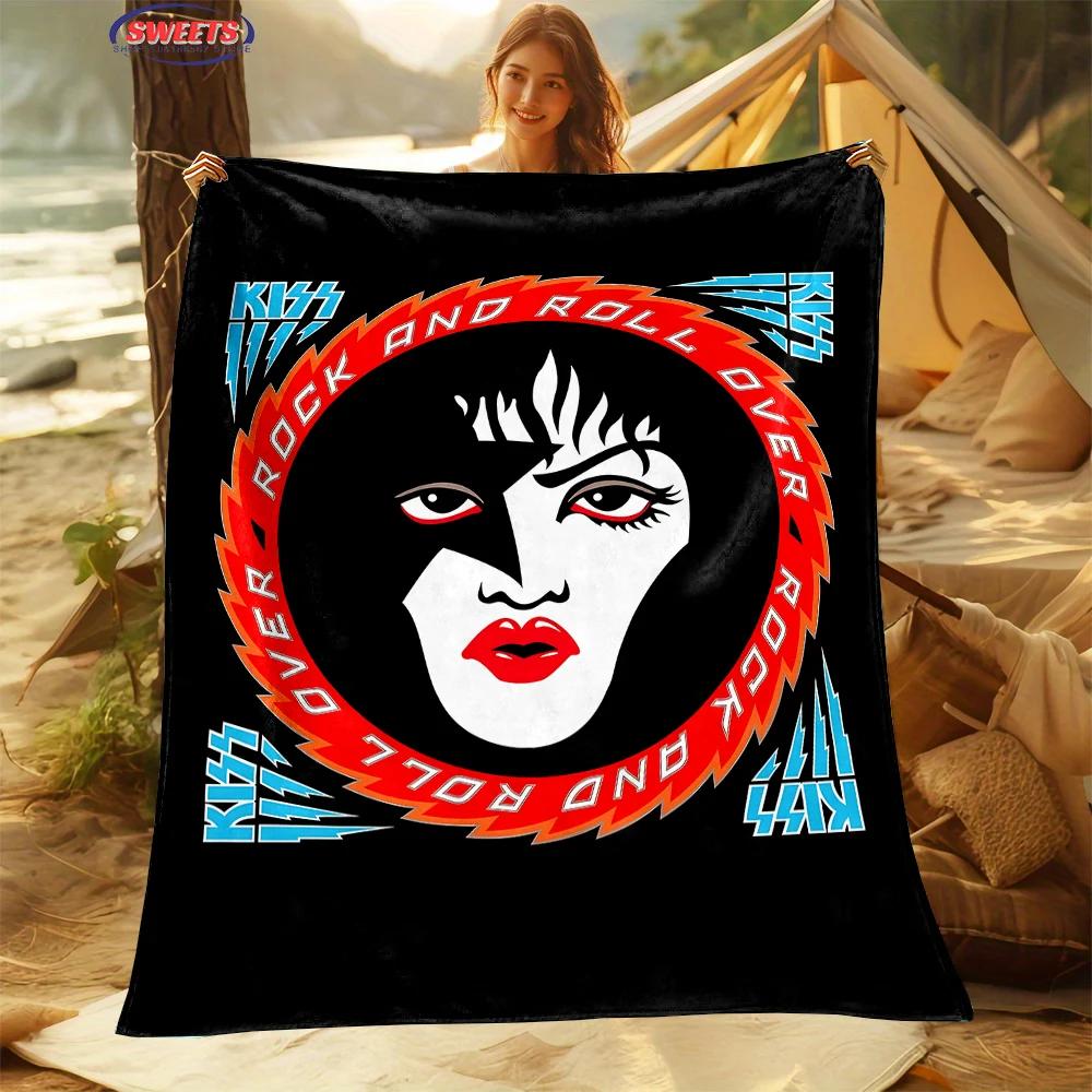 Warme und kuschelige Flanelldecke K Kiss Band Decke, Sofa Schlafzimmer Büro Freizeit Nickerchen Camping Decke, Schönes Geschenk für Kinder