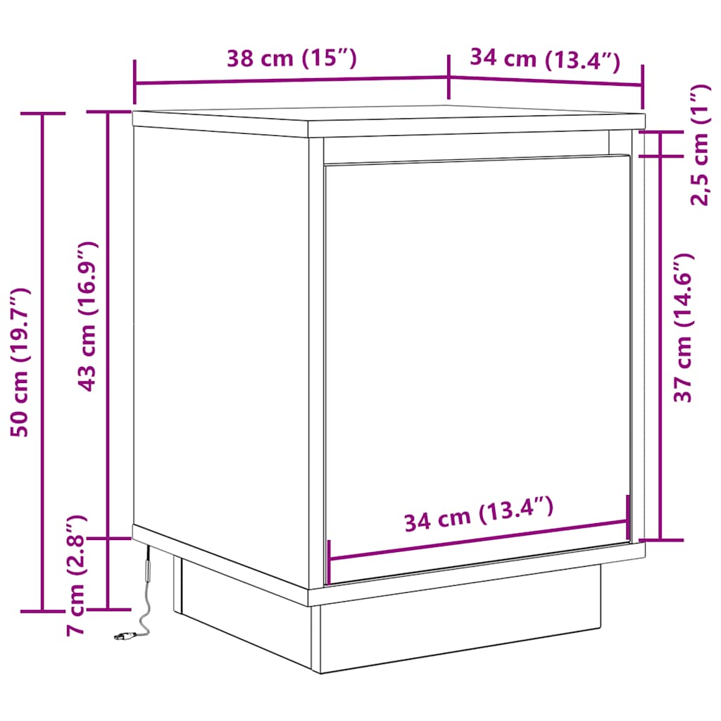 Nightstand with LED Lights Concrete Grey 38 x 34 x 50 cm