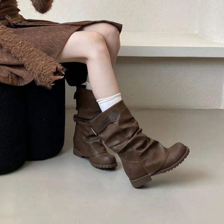 Short Boots Women's 2025 Autumn and Winter New Women's Boots Trousers Boots Thick Heel Boots Martin Boots Belt Buckle Locomotive Boots Knight Boots