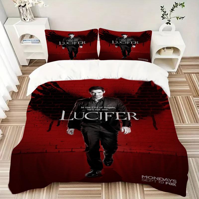 3Pcs Lucifer'S Shadowy Journey Bedding Set Soft Fabric Duvet Cover Pillowcases Home Christmas Xmas Halloween Gift 1 Duvet Cover 2 Pillowcase L1188