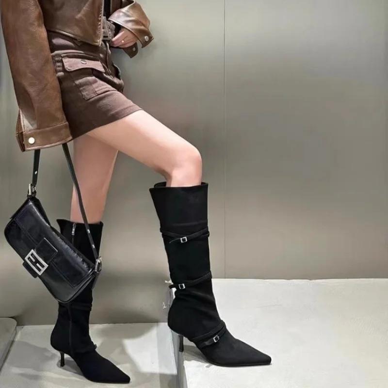 New in Woman High-heeled Boots Knee High about The Knee Trend 2025 Elegant Fashion Pointed Toe Designer Sexy