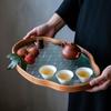 IwaiLoft [Chinoiserie Retro] Floral Glass Tray, Cloud-Shaped, Oval, Floral Design, 29cm35cm, Transparent, Glass Plate, Wooden, Cafe Tray, Tea Tray,
