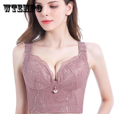 Large Size Underwear Thin Section No Steel Ring Gathered Big Chest Top Support Adjustable Large Bra Six Rows and Eight Buttons