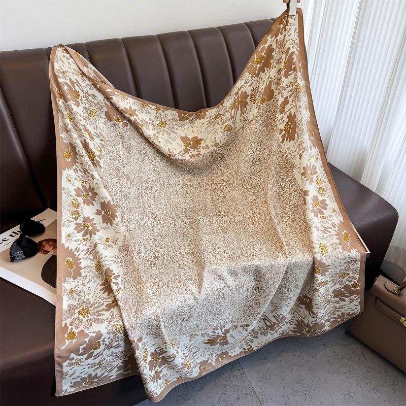 Floral Printed Square Scarf For Women Spring Summer Versatile Neck Wear