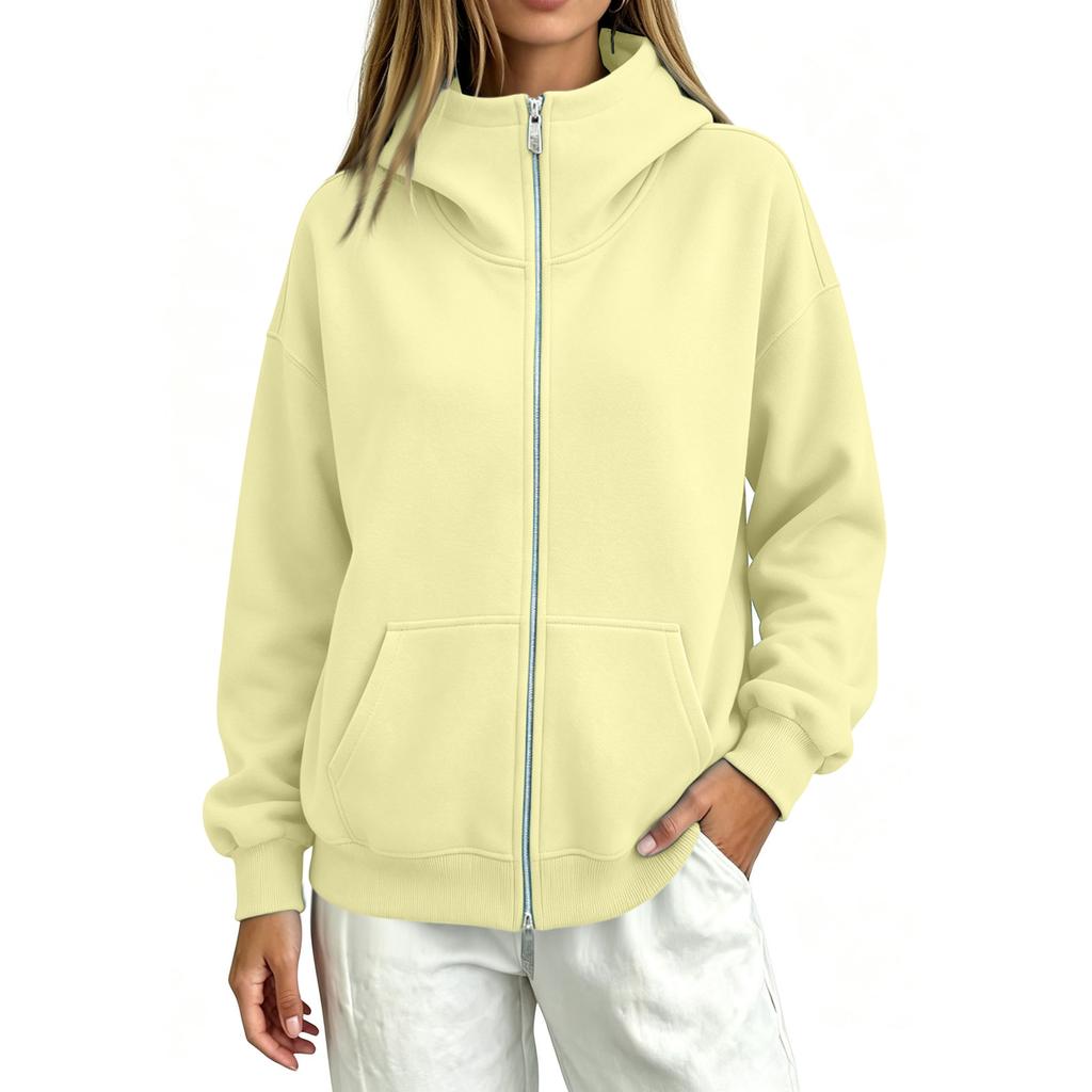 Women's Fashion Loose Fit Zip-Up Hoodie Casual Long Sleeve Sweatshirt