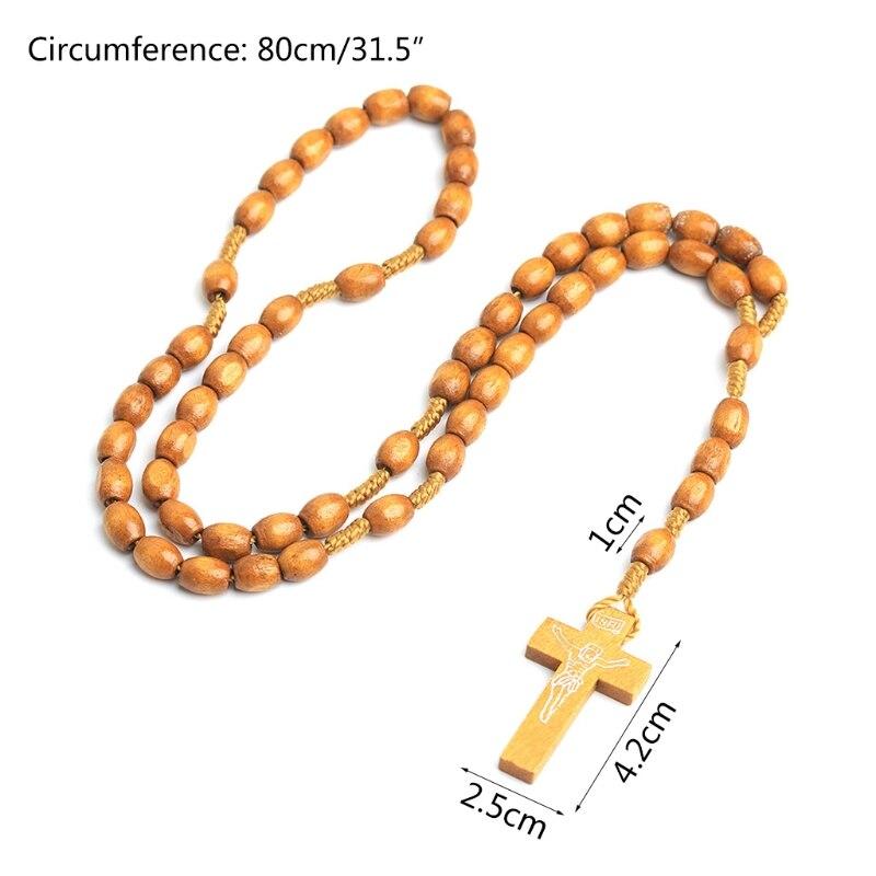 Holzperlen Kreuz Anhänger Rosenkranz Halskette Katholisch Christlich Religiös Jesus Halsketten Männer Frauen Schmuck Anhänger