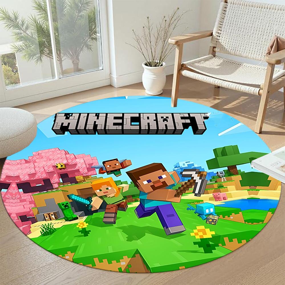 Minecraft Round Floor Rug Suitable for Bedrooms Foyer Game Room Study room Antislip Round Carpet Anime Office Decor Gift for Festivals