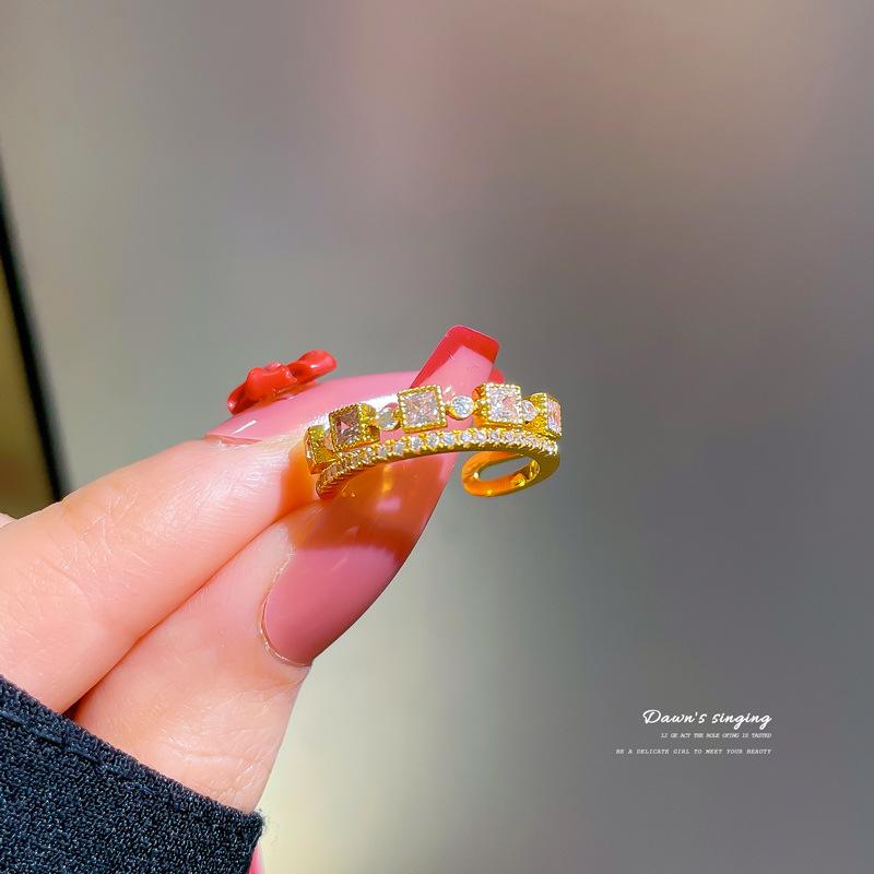 Real Gold Couple Ring, Women'S Tide Fashion Plain Ring, Adjustable Opening Ring, Cold Wind Index Finger Ring