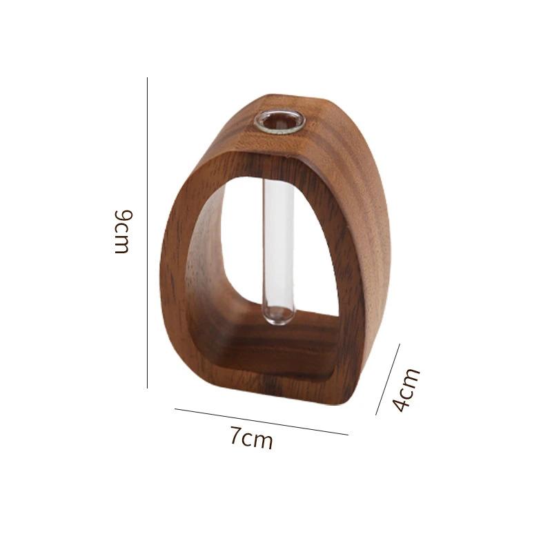 1pc Walnut Solid Wood Flower Set Hotel Decoration Simple Glass Plant Flower Arrangement Mini Aquatic Vase Hydroponic Flowerpot