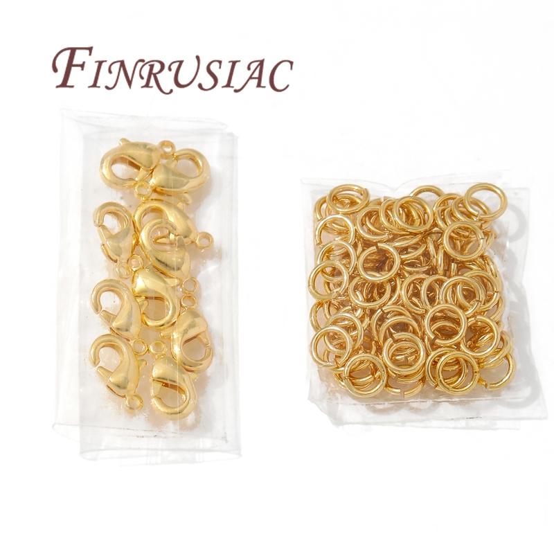 110pcs 18K Gold Plated 10mm Lobster Clasps&Open Rings DIY Accessories,Bracelets Connectors Clasps For Jewelry,Connecting Ring