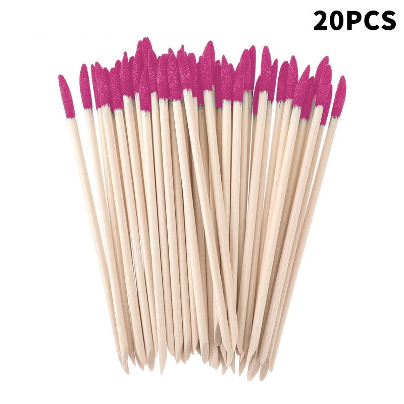 

Двоголова паличка для шліфування нігтів з дерев яною ручкою та гравійною робочою частиною, паличка для скрабування нігтів, паличка для манікюру, пушер для видалення кутикули, інструмент для педикюру 20PCS рожевий червоний колір