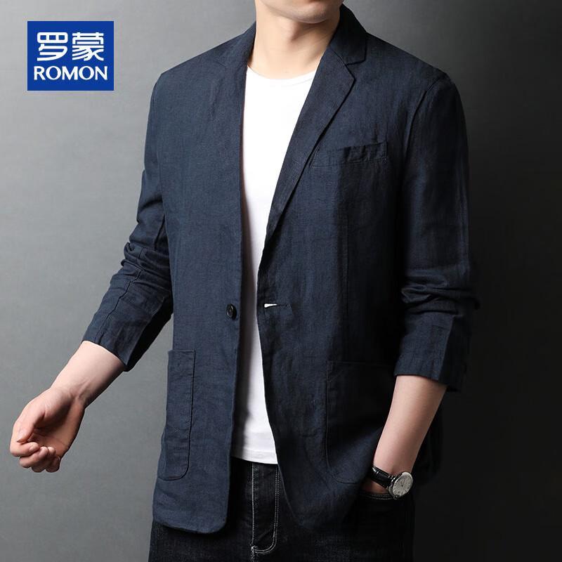 ROMON Men's 100% Linen Slim Fit Casual Blazer