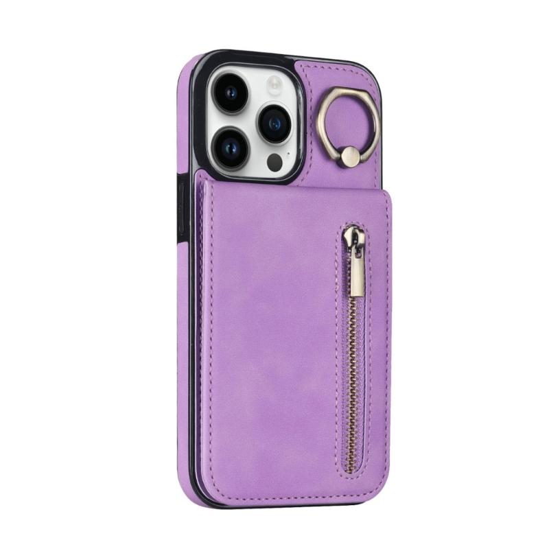 Cover for Phone16 Series Rings Stand Case with Card Slot Holder and Kickstand Leather Wallet Case