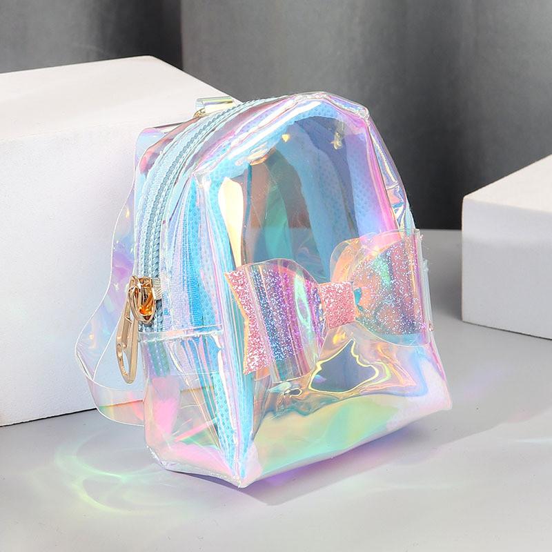 Pvc Transparent Coin Purse With Laser Butterfly Bow Waterproof Keychain For Girls