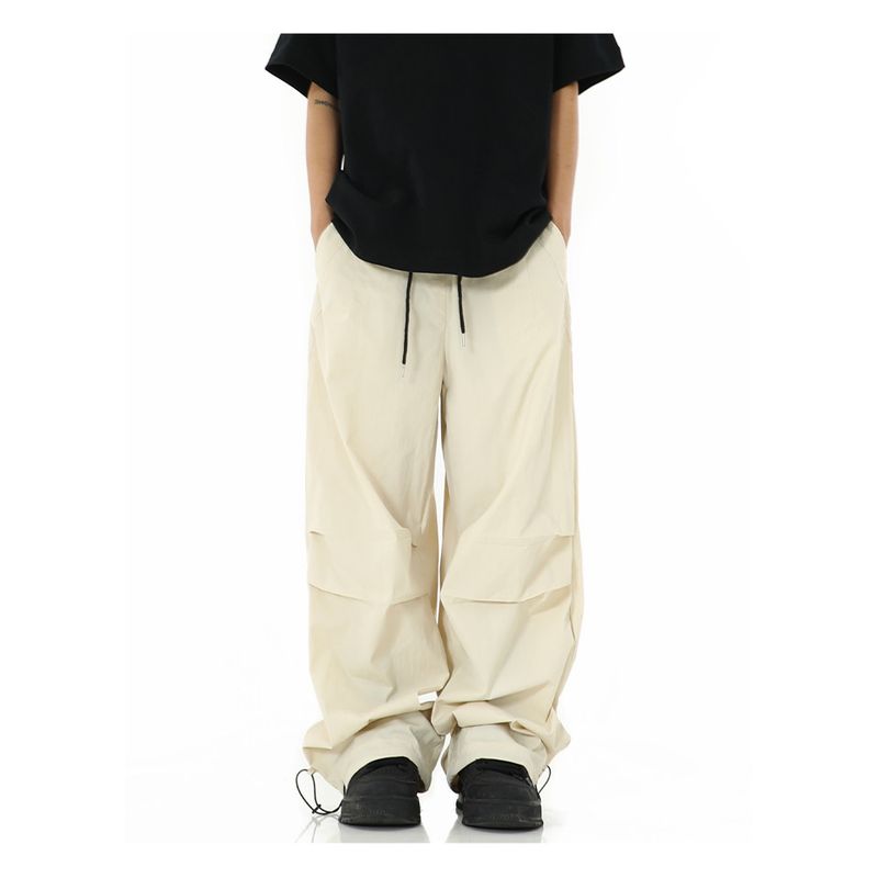 

American Street Drawstring Overalls Men and Women Casual Loose Umbrella Pants Retro Casual Trousers Tactical Pants Apricot color S