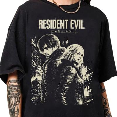Retro Resident Evil Requiem T-shirt Men and Women Summer Cotton Clothing Casual Fashion Round Neck Short Sleeved Tee Streetwear