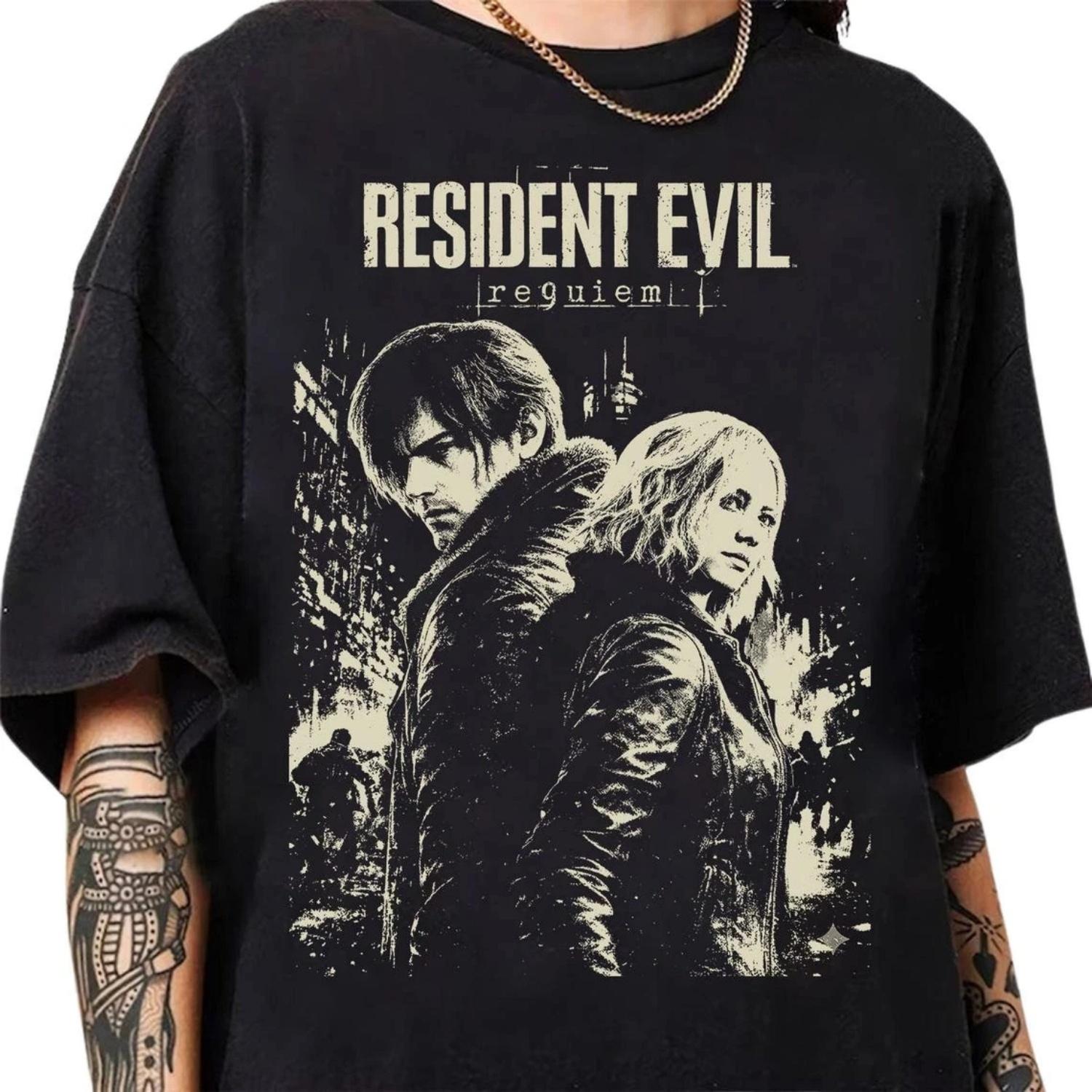 

Ретро футболка Resident Evil Requiem Мужская и женская Летняя хлопковая одежда Повседневная мода Круглый вырез Короткий рукав Футболка Уличная одежда S чёрный