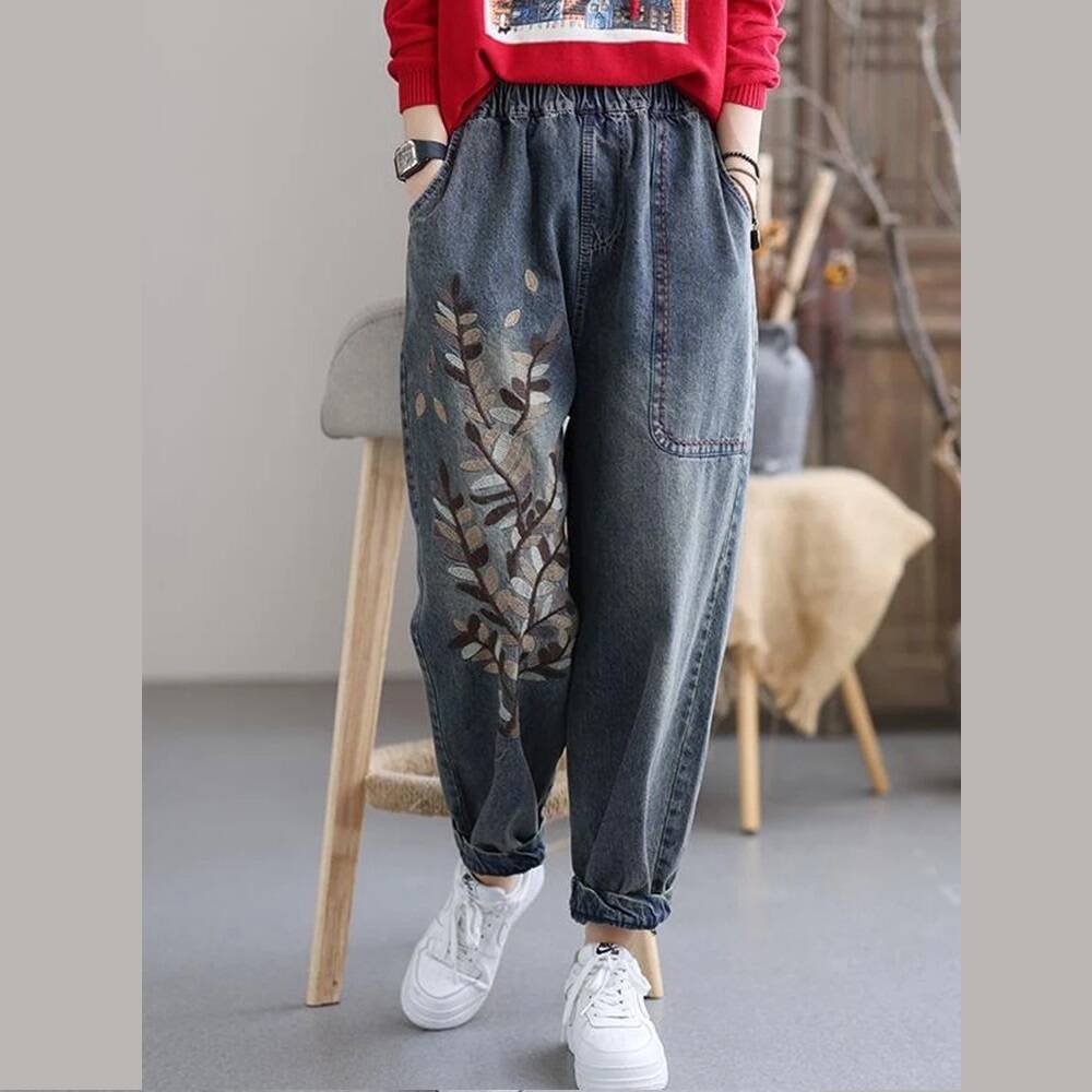 

Ladies Spring and Autumn Retro Personality Embroidery All-match Harem Pants