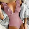 Costume da bagno intero da donna con volant, comodo costume da bagno a vita alta per allenamento di nuoto