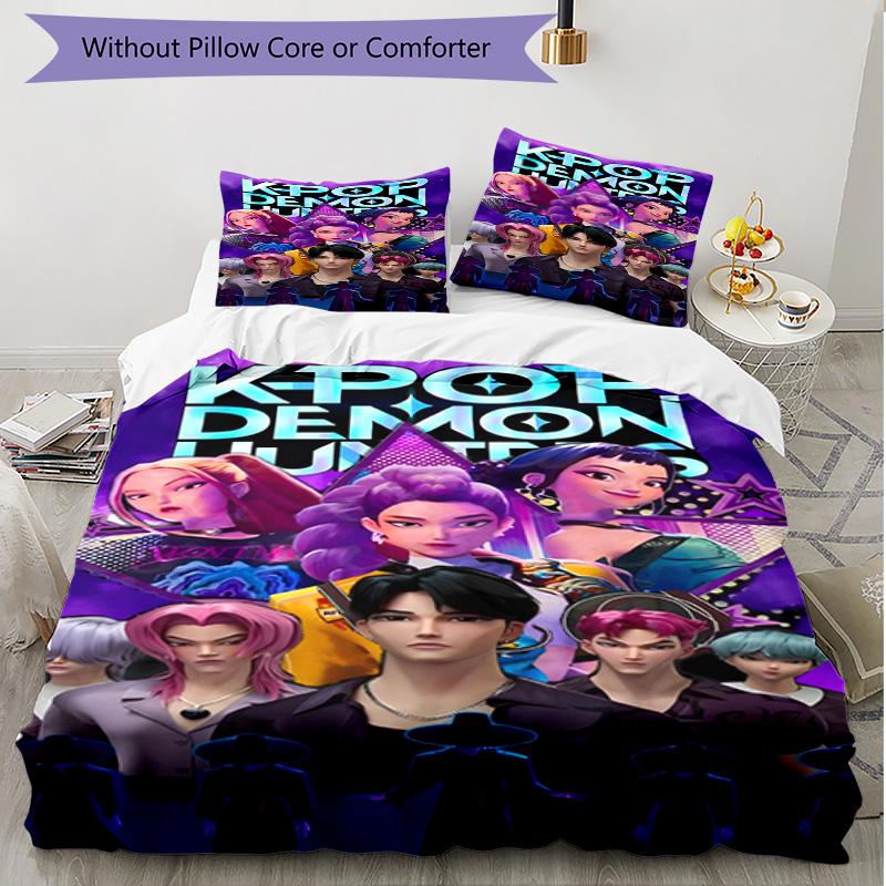 Set copripiumino 3 pezzi (1*Copripiumino + 2*Federe, Senza Nucleo), Set Biancheria da Letto Morbido Stagione Unica con Stampa KPop Demon Hunters, Decorazione Regalo per Camera da Letto