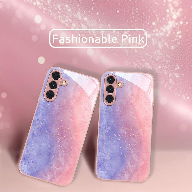 Chic Glitter Gradient Tempered Glass Phone Case S26 Ultra Fashion Carcasa for Samsung Galaxy S25 S24 S23 S22 S21 FE Ultra Plus
