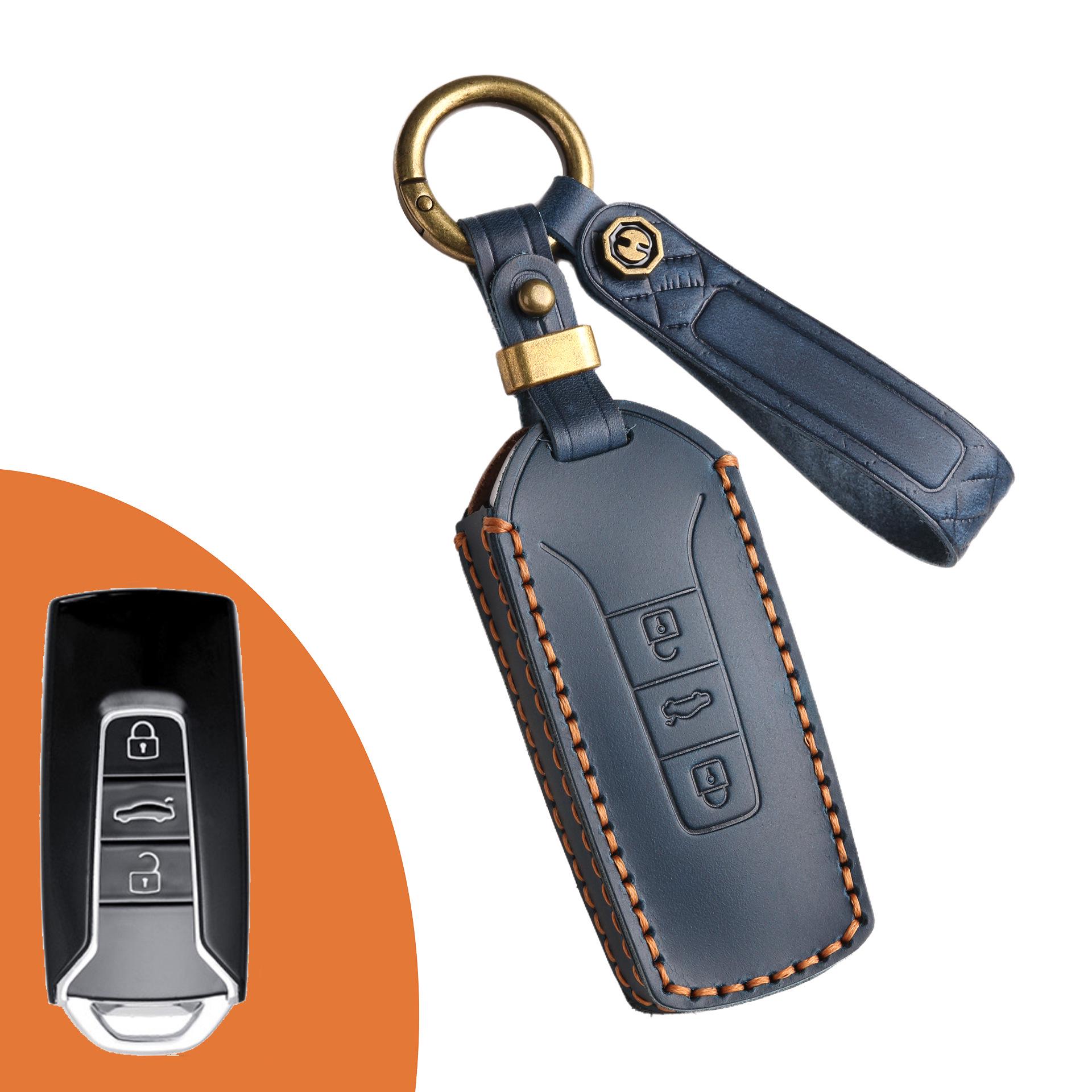 

Чехол для автомобильного ключа Volkswagen Touareg из натуральной кожи ручной работы синий