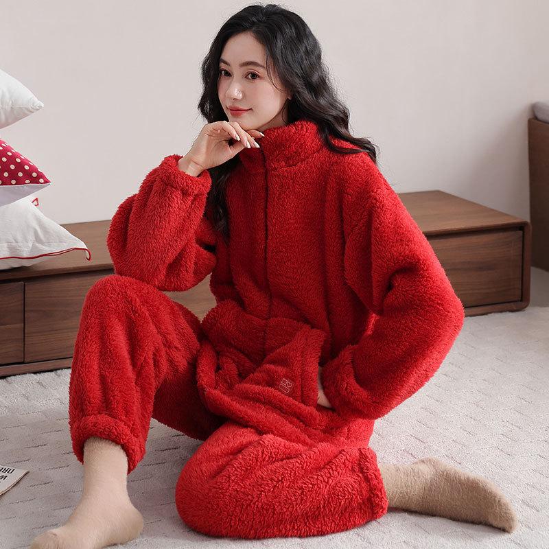 Pajamas Women'S Winter Coral Fleece Thickened Fleece Women'S Autumn And Winter Flannel Winter Loungewear