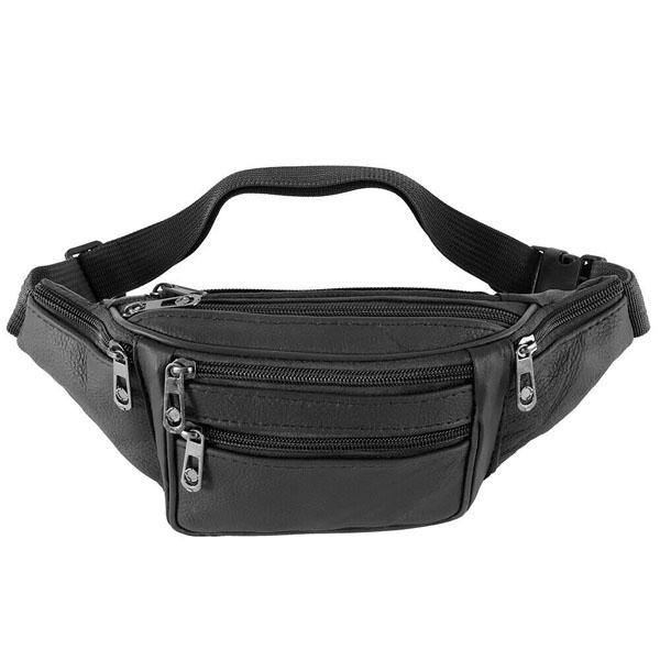 Męska skórzana saszetka biodrowa z wieloma kieszeniami i saszetką na nerkę