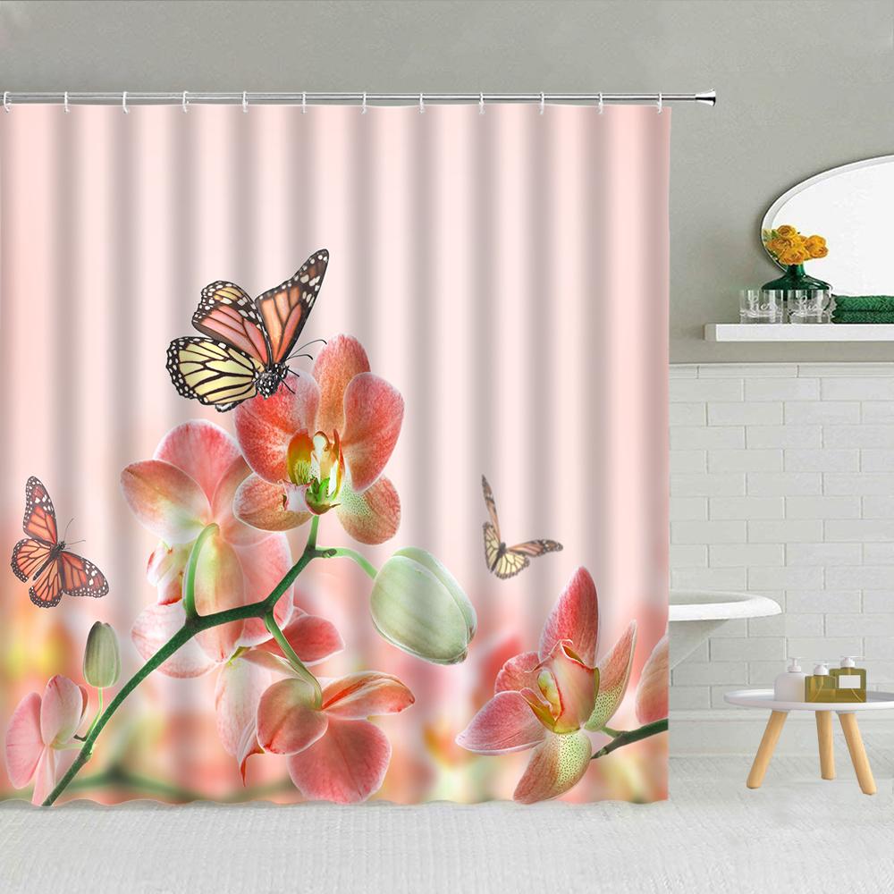 

Romantic Butterfly White Rose Flower Shower Curtain Spring Floral Scenery Girl Gift Bathroom Decor Waterproof Fabric Curtains W60H190(CM)-1 Pcs