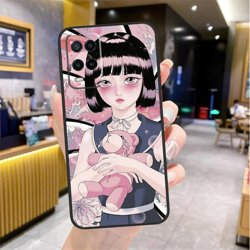 Cartoon Girl Aesthetic Case For Oppo A96 A76 A16 A17 A18 A60 A80 A40 A38 A58 A78 A98 A94 A74 A54 A15 A57 A77 A5 Pro