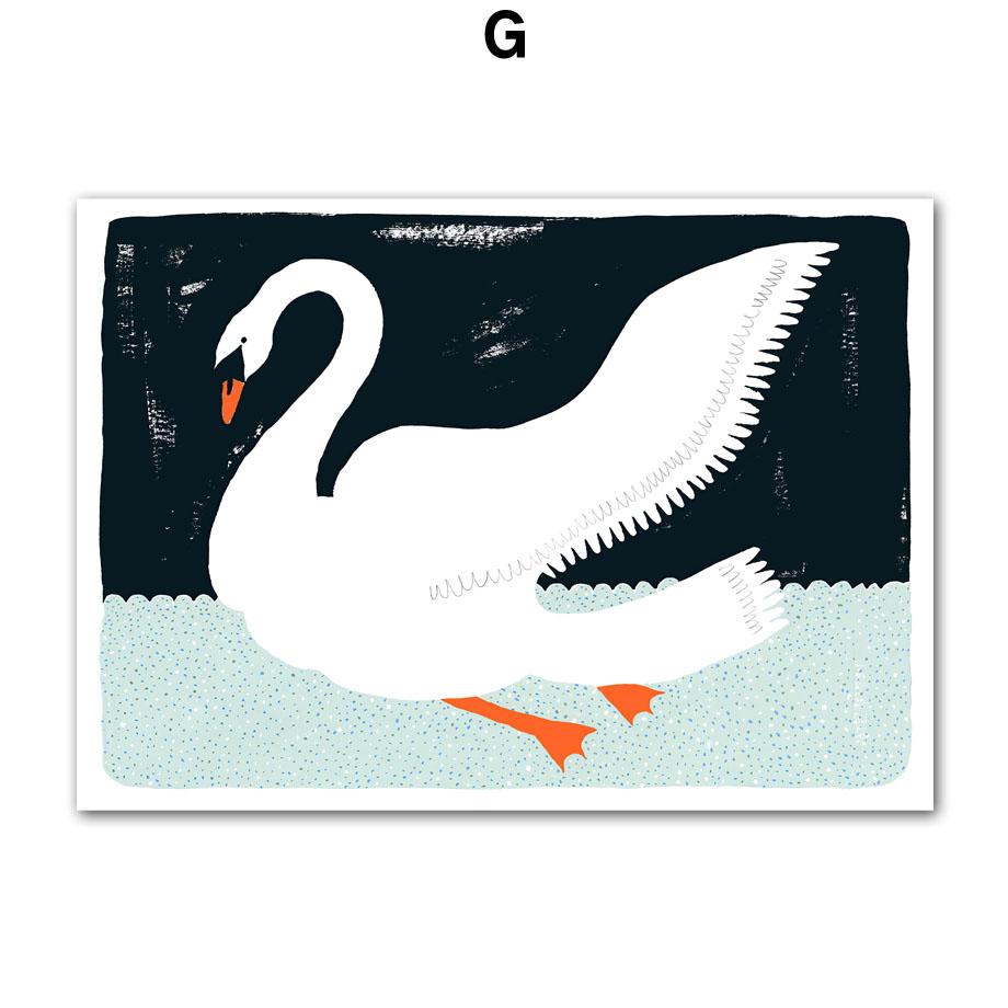 Leopard Bear Fox Rabbit Swan Nursery Nordic Poster Print Abstract  Animal Wall Art Canvas Painting Pictures Baby Kids Room Decor